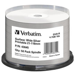  DVD-R 4.7Gb 16x Bulk Wide Silver Printable 50/ 43645 Verbatim